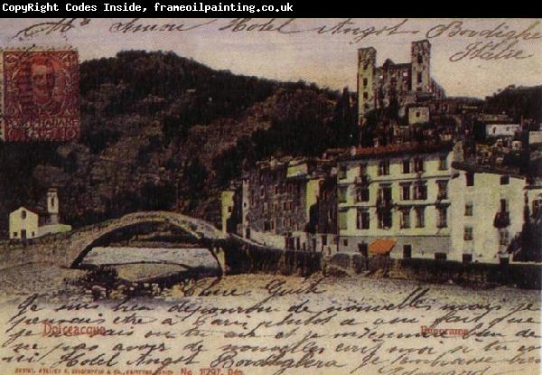 Pierre Renoir View at Dolce Acqua with the Borgho Antico the bridge over the Nervia and the Doria Castle Postcard